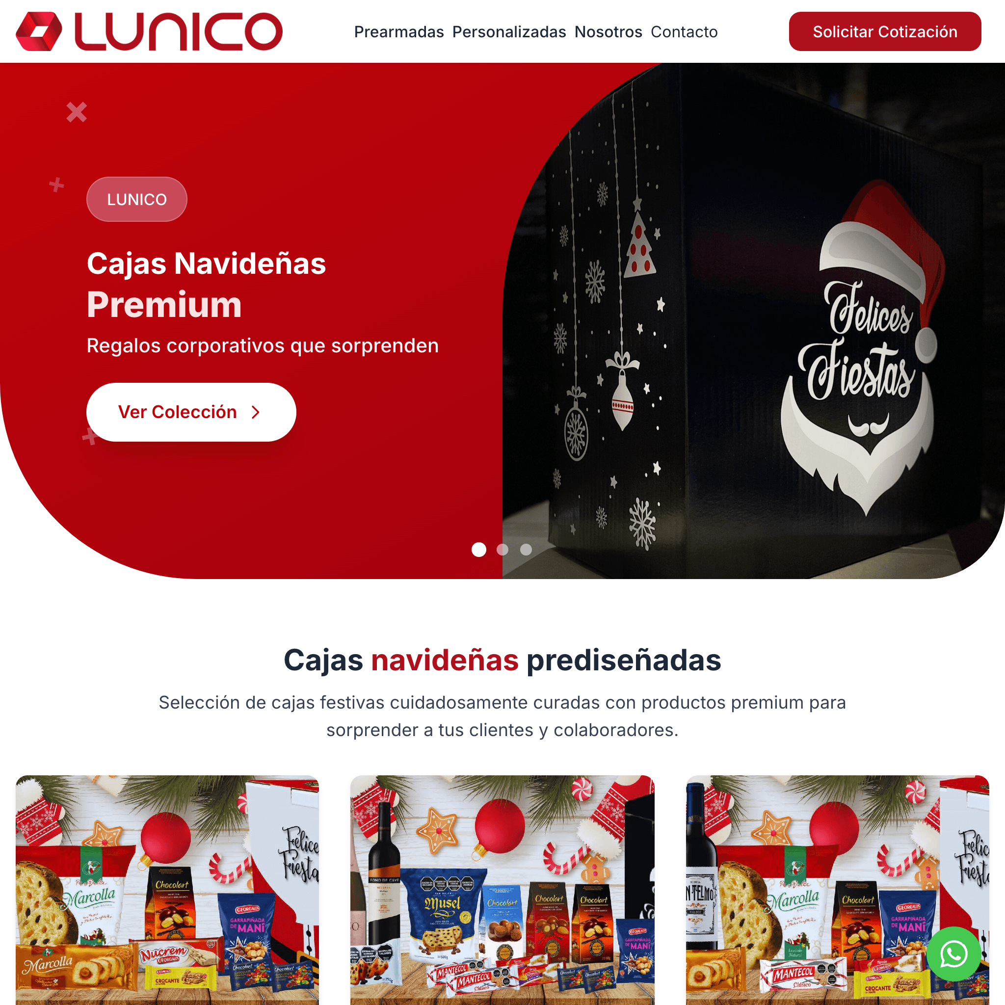 Plataforma e-commerce LUNICO de cajas navideñas con dashboard interno para gestión empresarial