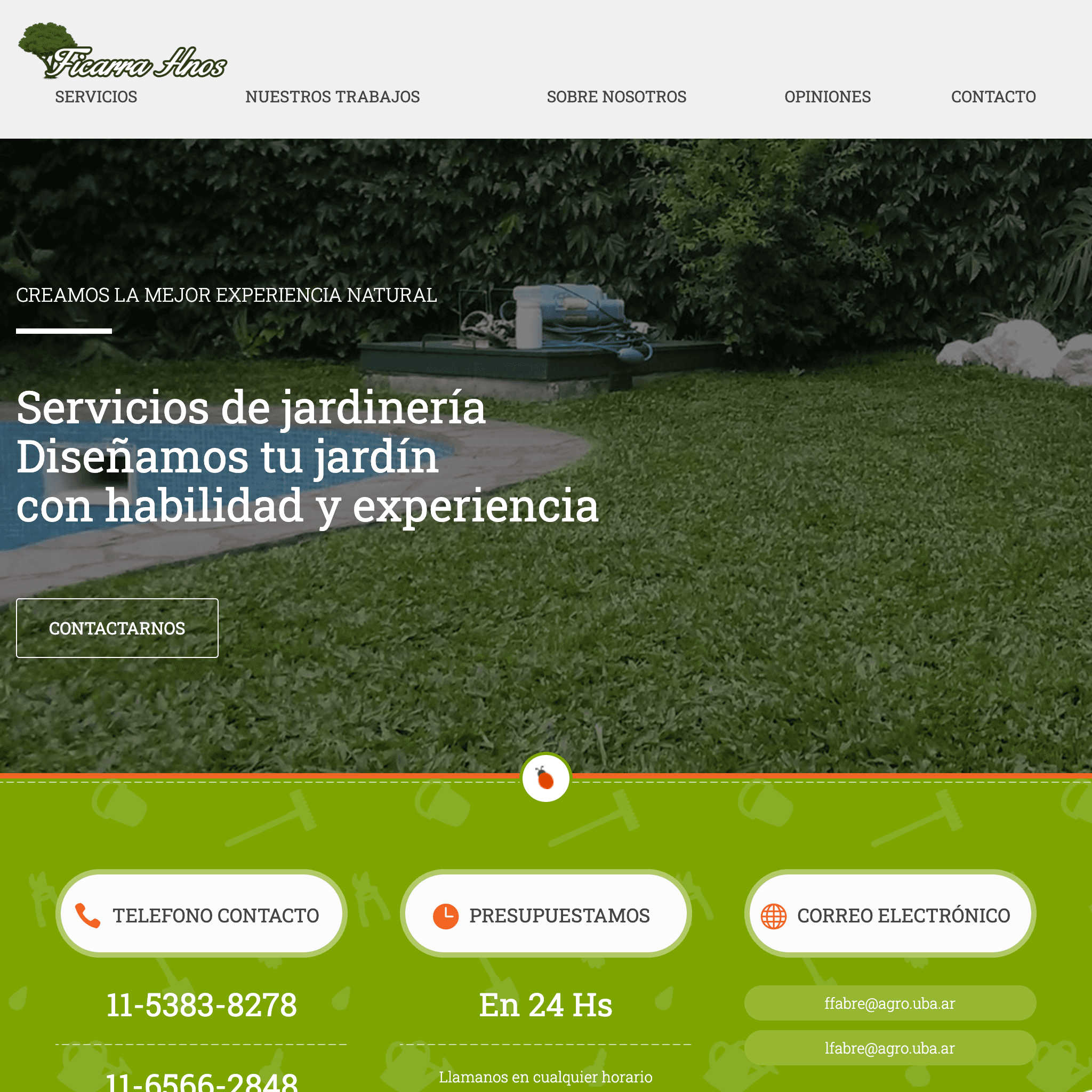 Captura vintage del sitio web de servicios de jardinería mostrando elementos SEO y diseño minimalista profesional